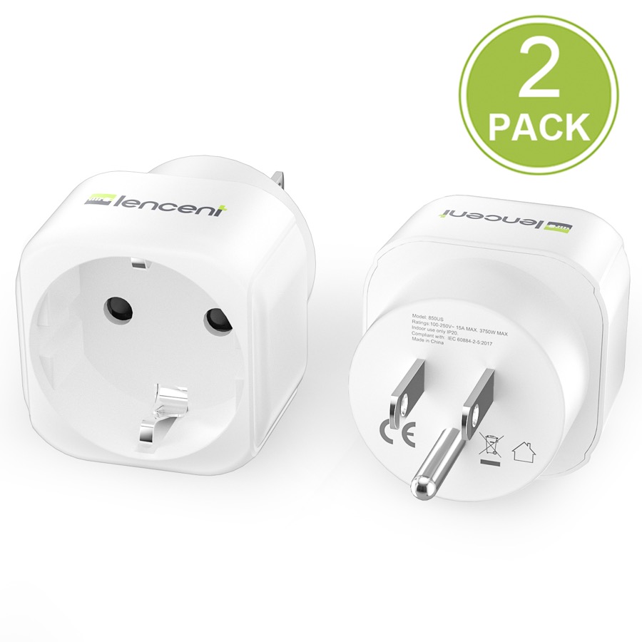 Europe to US Plug Adapter, [2 Packs] LENCENT European to USA Adapter, American Outlet Plug Adapter, EU to US Adapter, Europe to USA Travel Plug Converter