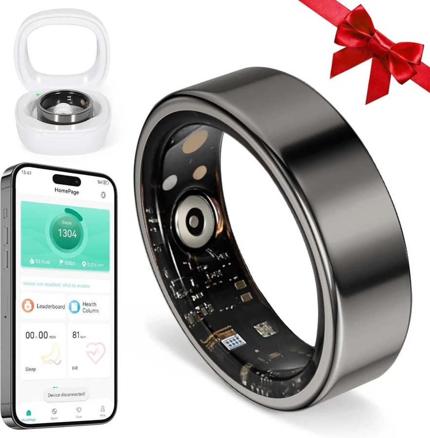 Smart Ring Fitness Tracker for Men - Health Heart Rate Ring with Sleep Monitor a